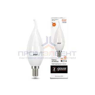 Лампа Gauss Elementary Свеча на ветру 6W 420lm 3000K Е14 LED 1/10/50