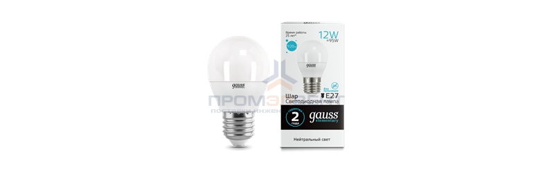 Лампа Gauss Elementary Шар 12W 920lm 4100K Е27 LED 1/10/100