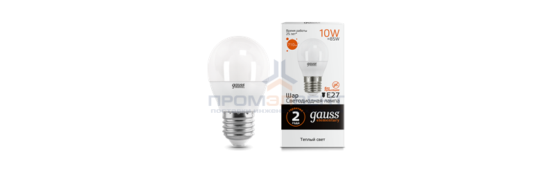 Лампа Gauss Elementary Шар 10W 710lm 3000K Е27 LED 1/10/100