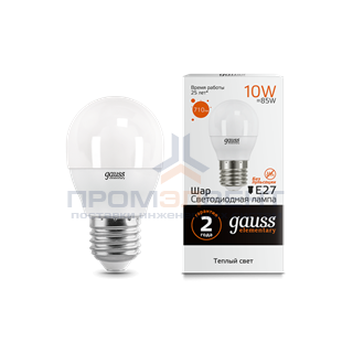 Лампа Gauss Elementary Шар 10W 710lm 3000K Е27 LED 1/10/100