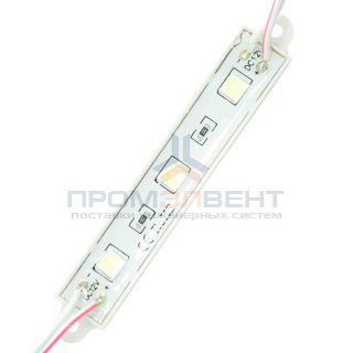 02-10 Модуль светодиодный, 12В, 0,3 Вт, 3*smd 2835, 12Лм/д, IP67, 6500К, 92*14*5мм, силиконовая заливка, ХБ