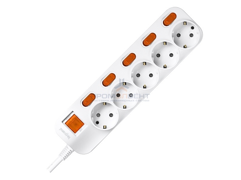 Anam Legrand e-Fren 5 Удлинитель с выключателем+ индивидуальным выкл.,шнур 4.5м, 16A, 250V